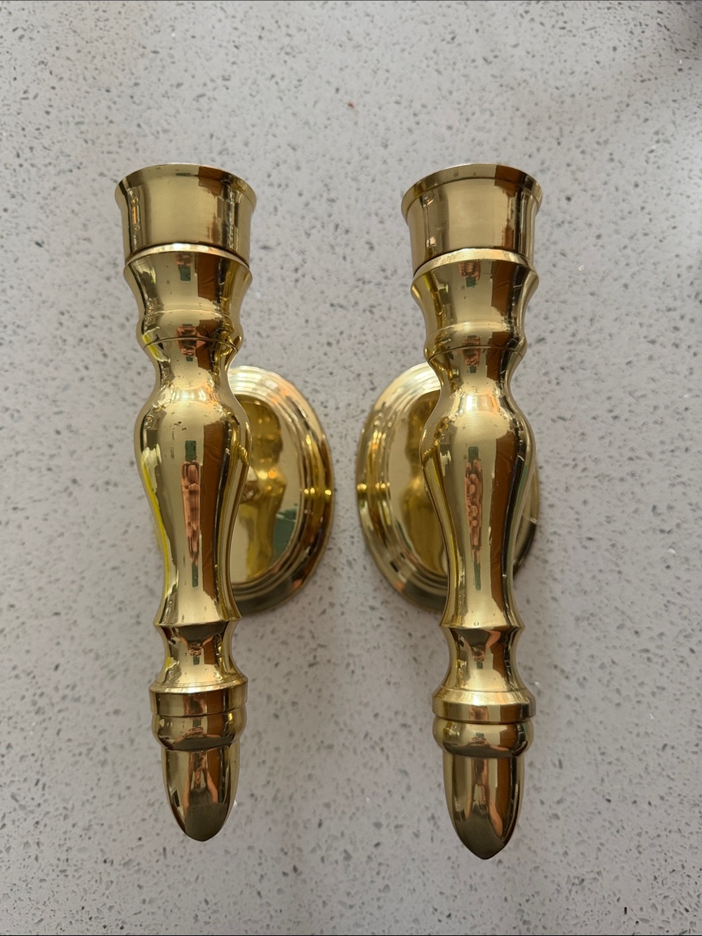 Polished Brass Wall Candle Sconces - Set of 2